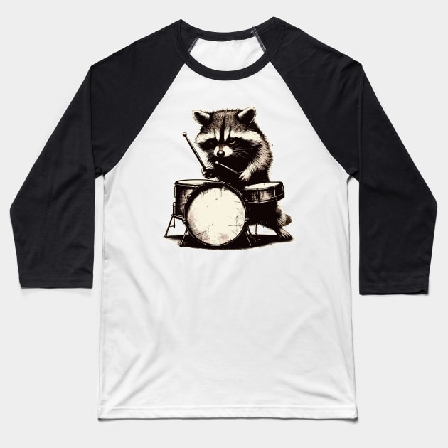 Raccoon drummer vintage Baseball T-Shirt by TomFrontierArt